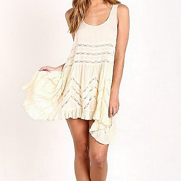Free People Viole and Lace Trapeze Ivory Beige Slip Dress, XS - Picture 2 of 7